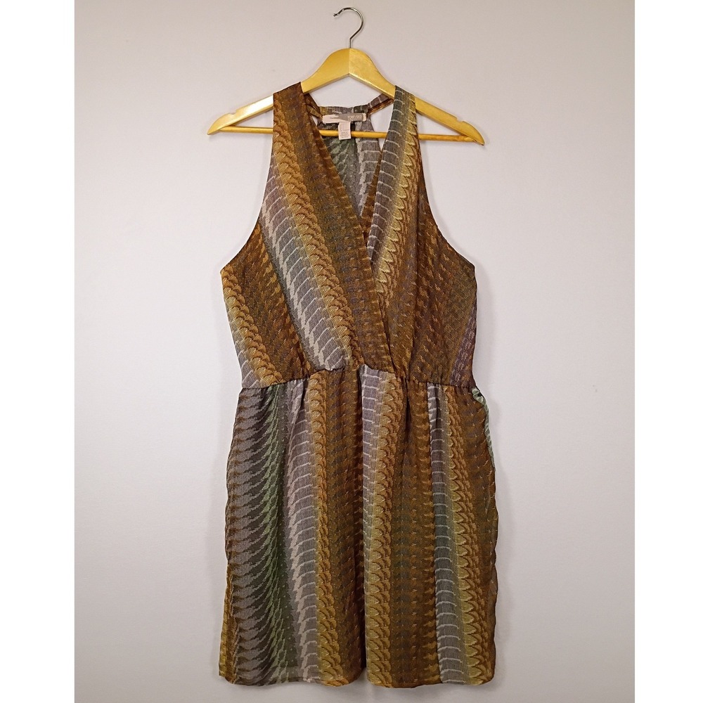 Boho Earthy Forever 21 Contemporary Women L Brown Chevron Halter Mini Dress